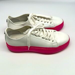 Steve Madden - NEO White Leather Lace Up Hot Pink Neon Soles Platform Sneakers 9